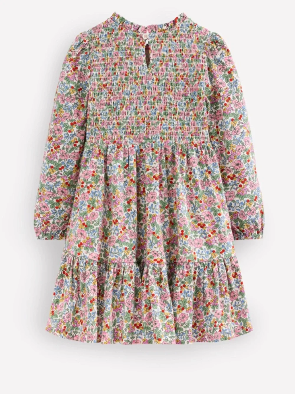 Mini Boden - Pink Berry Floral Aurora Smocked Long Sleeve Dress, Size 8-9y